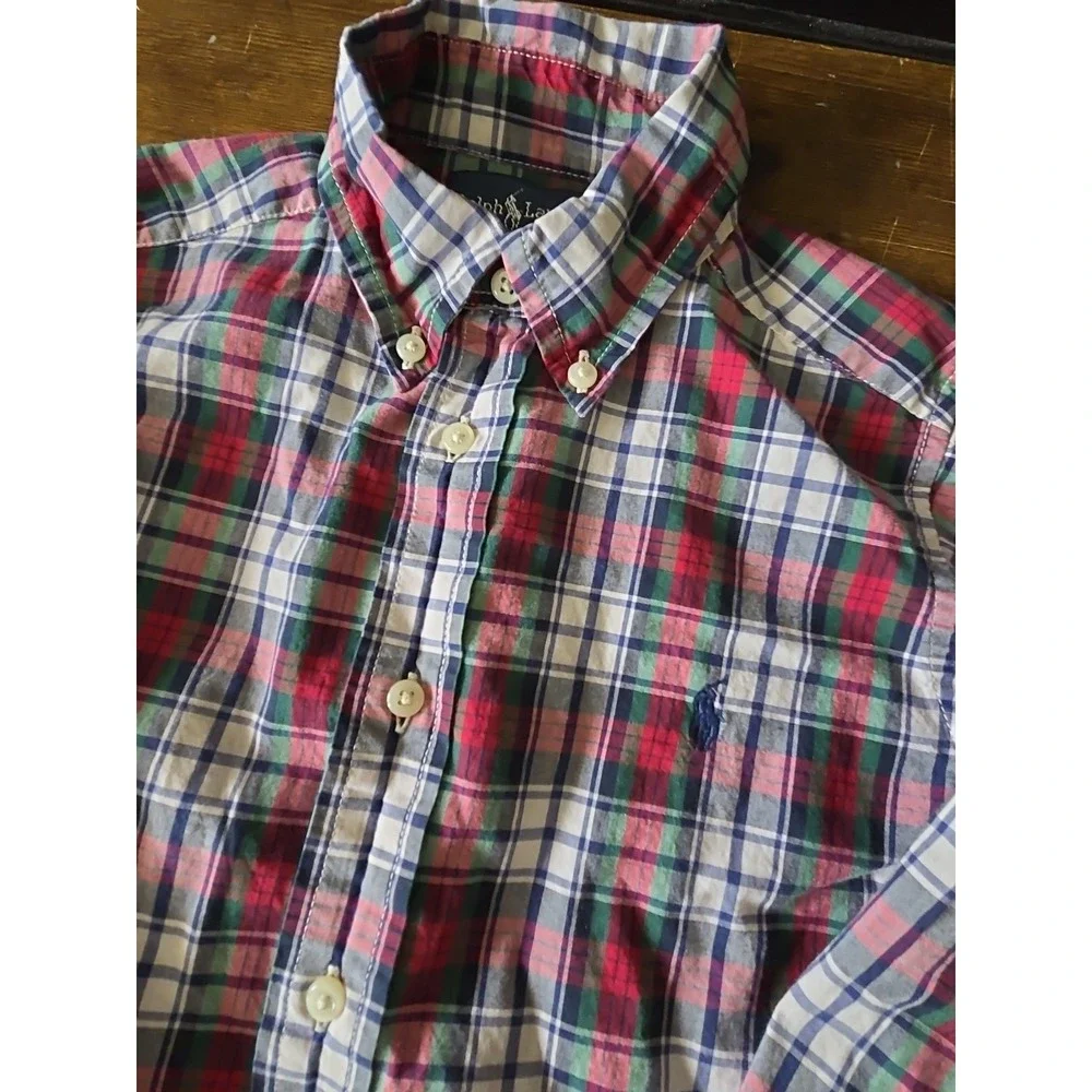 Polo Ralph Lauren Boys 5 Oxford Shirt Long Sleeve Buttons Multi‎ Plaid Pony Logo